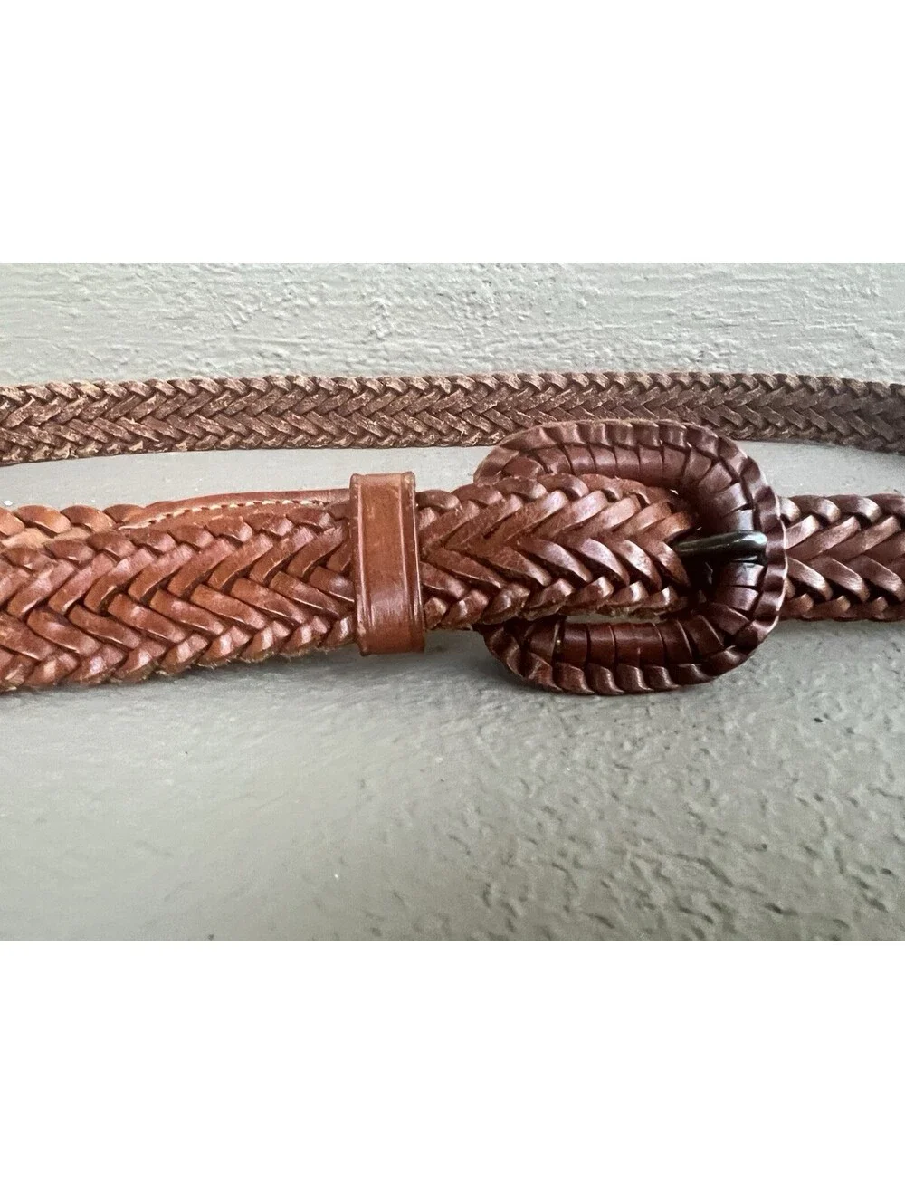 vintage Lands' End brown leather braided belt (style #506) in a size 34